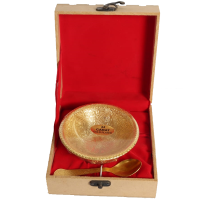 Gold Plated 24 Ct Bowl With Spoon In Wooden Box