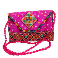 Bhandej Fabric Tiny Hanging Purse With Beaded Handle