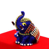 Blue Designer Elephant With Stone And Meenakari Designs