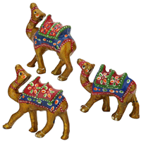 Traditional Wooden Camel Set As Showpiece For Drawing Room