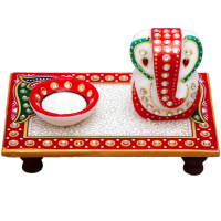Marble Handicrafts Chowki With Ganesh Ji & Diya Online