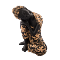 Black resin Buddha statue with floral design