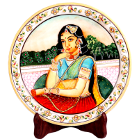 Decorative Marble Plate with Rajasthani Bani Thani Figure 