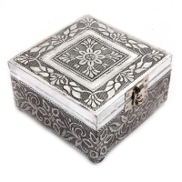 Designer Square Box in Wooden and Oxidized Metal