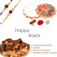 Elegant rudraksh rakhi, marble ganesh chopra, doda barfi