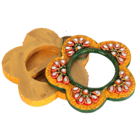 Wooden Kundan Crafted Flower Shaped Chopra Online For Puja
