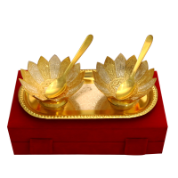 Gold Plated Bowl Set, Spoon & Tray In German Silver Online