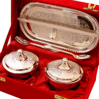 German silver twin bowl set with tray