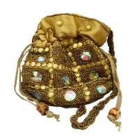 Golden Potli Bag with Stone and Pearl Work For Gift Ideas