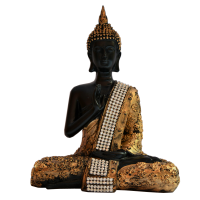 Gorgeously Black Gold Buddha Meditative Pose In Fiber