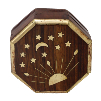 Hexagonal wooden box with golden coloured painting on it