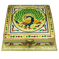 Square Shaped Dry Fruit Box Crafted Of Marble Meenakari