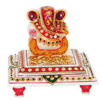 Marble & Stone Crafted Lord Ganesh Idol Sitting On Chowki