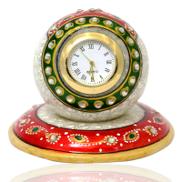 Marble Paper Weight Table Clock Crafted With Meenakari Stone