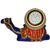 Meenakari metal camel clock in blue