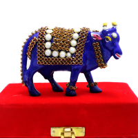 Metal Cow With Stone And Meena Work