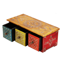 Multicolor Horizontal Three Drawer Embossed Box in Wood 