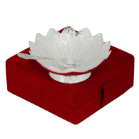 Ornate Lotus Shaped Bowl & Spoon Set in German Silver 