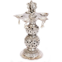 Lord Ganesha Oxidised Brass Pillared 5 Diya As Showpiece
