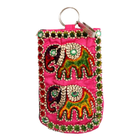 Pink Small Clutch Bag With Elephant Embroidery For Ethnicity