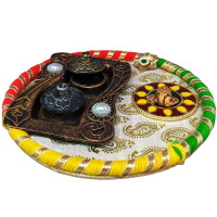 Mdf handmade puja thali with dabbis
