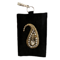 Jute clutch bag with stone design zip holding