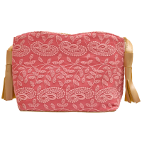 Elegant pink bag with amazing chikankari work and brown tassels