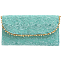 Pouch style sea blue purse with amazing chikankari and beaded work on it