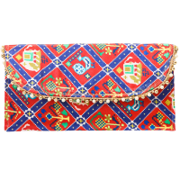Handmade envelope pouch with multicolor print and beaded detailing