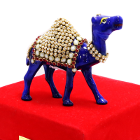 Royal Blue Camel Showpiece With Intricate Detail Work