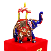 Royal Blue Elephant With Colourful Stone Work