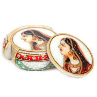 Marble Handicraft Tea Coaster With Rajpooti Lady Figure