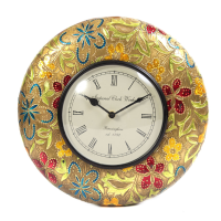 Wooden & Brass Handicrafts Colorful Wall Clock As Showpiece