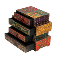 Wooden Embossed Multicolor Four Drawers Box 
