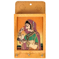Wooden keyholder with gemstone painting