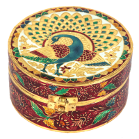 Wooden Hand Craft Round Box with Meenakari Work 