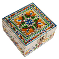 Wooden Square Shaped Box with Meenakari Work For Return Gift